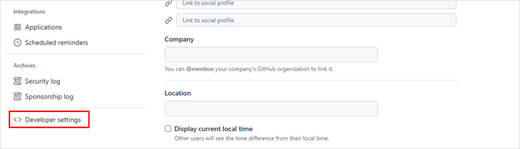 GitHubの「Developer settings」