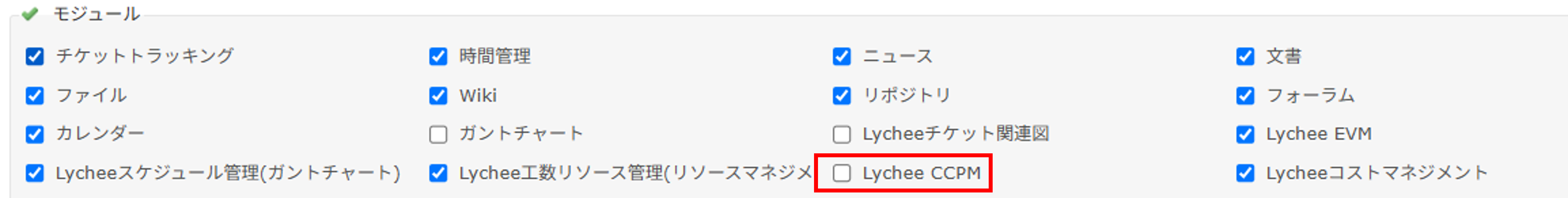 Lychee Redmineのプロジェクトの設定画面