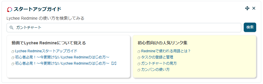 Lychee Redmineのスタートアップガイドパネル
