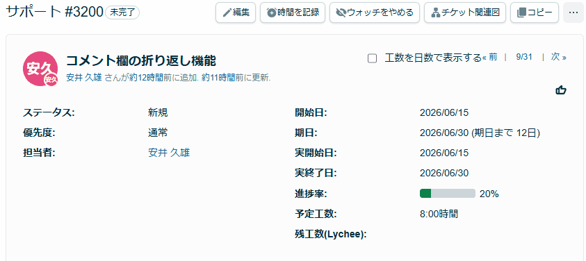 Lychee Redmineのイシューフォーム