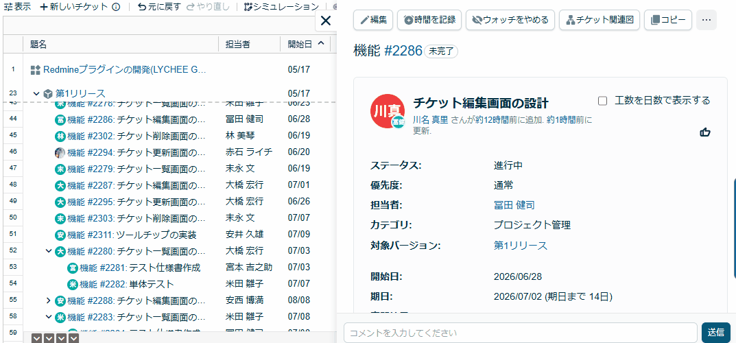 Lychee Redmineのイシューフォーム